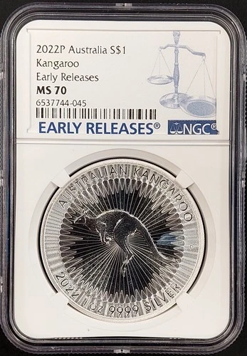 2022 P Australia Kangaroo $1 Silver coin ER, MS 70 by NGC! 1 Tr. Oz .9999 Silver