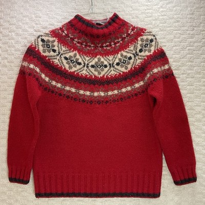 VTG Eddie Bauer Legend 100% Wool Faire Isle Knit Red Sweater Women's Size Small