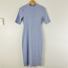 NWT Daily Practice Anthropologie Dress XS Blue Midi Ribbed Bodycon Minimalist