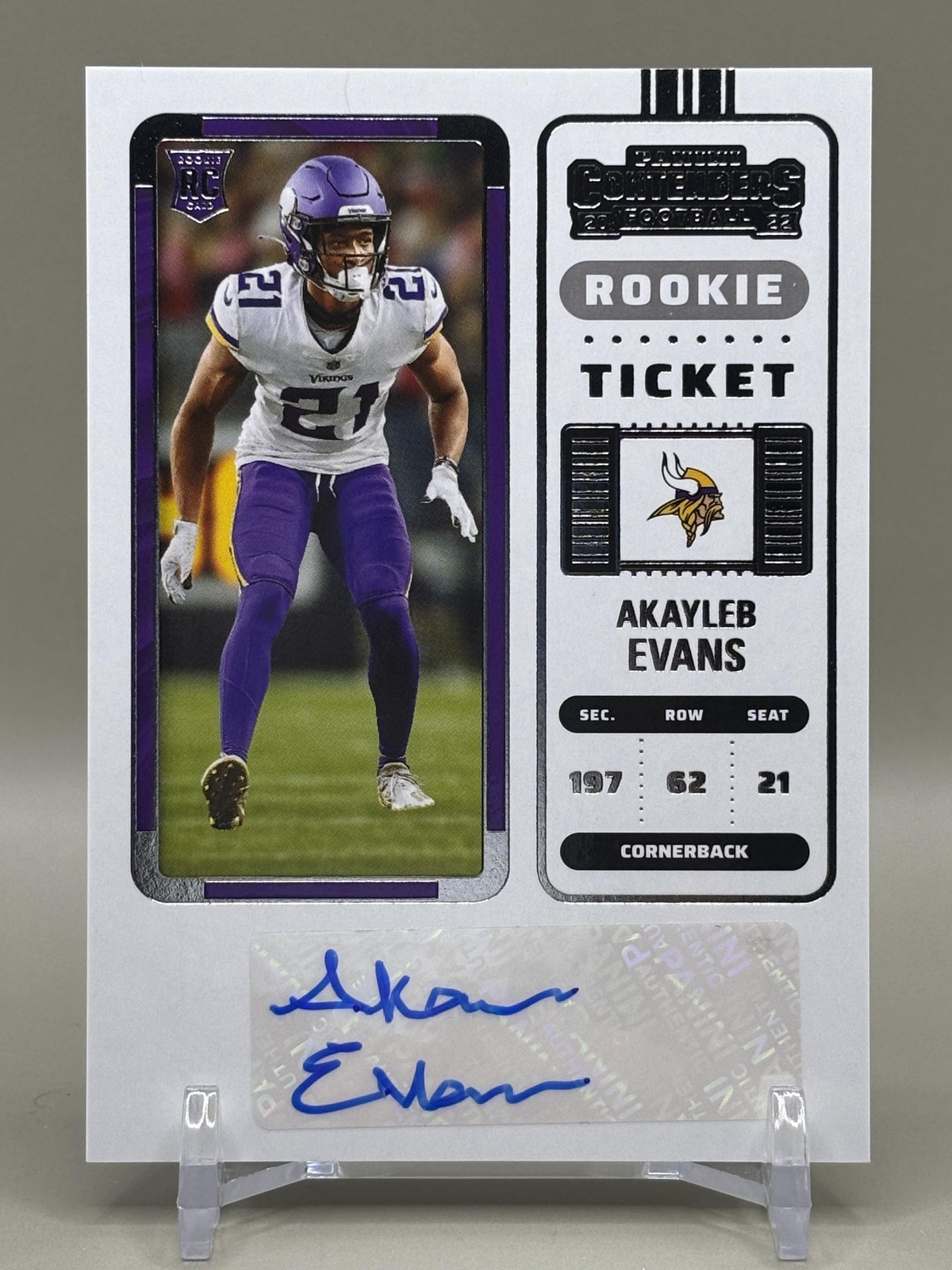 Akayleb Evans Panini Contenders #208 Rookie Ticket Auto