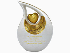 White Cremation Urn, Personalized Keepsake Memorial Urn with Velvet Bag