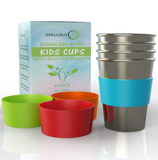 Stainless Steel Cups for Kids and Toddlers 8 Oz. with Silicone Sleeves - Small M