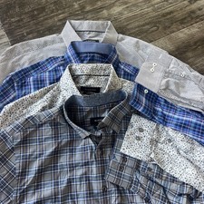 Lot Of 4 Bugatchi Uomo Shaped Fit Button Down Men  s Shirts Size Large Plaid Geo