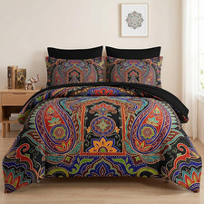 Queen Comforter Set with Sheets, 7 Pieces Paisley Boho Bedding Bed in a Bag fo
