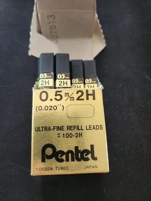 Pentel HI POLYMER SUPER LEADS 0.5mm 2H Mechanical Pencil 12 TUBES REFILL JAPAN