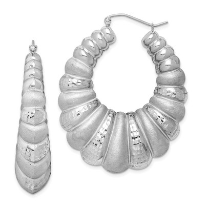 Oval-Creolen Sterlingsilber rhodiniert Satin & Diamantschliff Garnelen