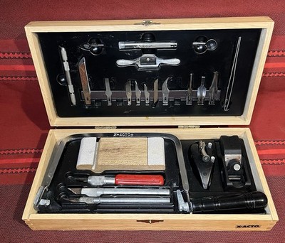 Vintage X-ACTO Deluxe Craft Tool Set Wood Case Hobby Knife Blades Saw Plane 1990