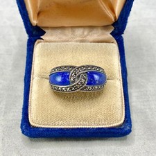 Vintage 925 Sterling Silver Blue Lapis  Marcasite band Ring Thailand Size 9