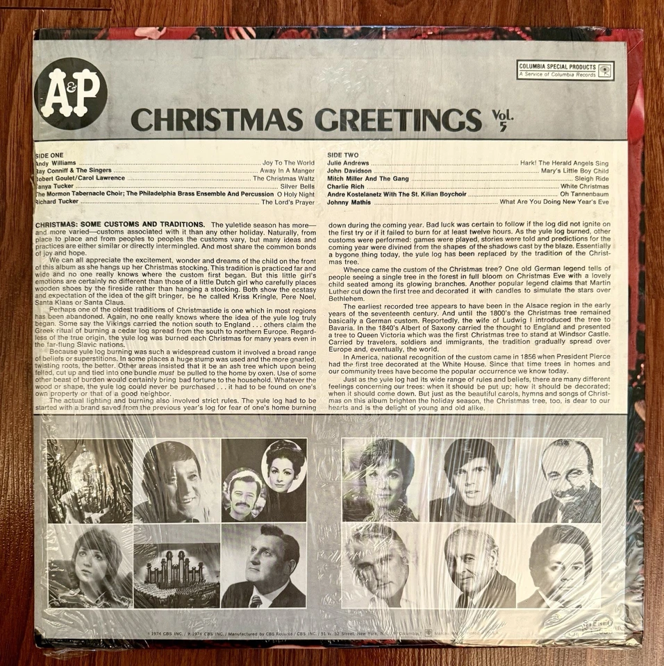 Christmas Greetings Vol. 5 LP, 1974 CBS Records. Ray Conniff Mitch Miller NM - Image 2 of 4