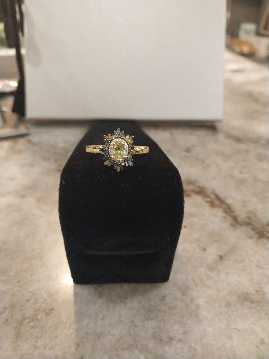 Premium Sava Sphene, Multi Diamond (Natural & IR) (0.35 cts) Sunburst Ring in Ve