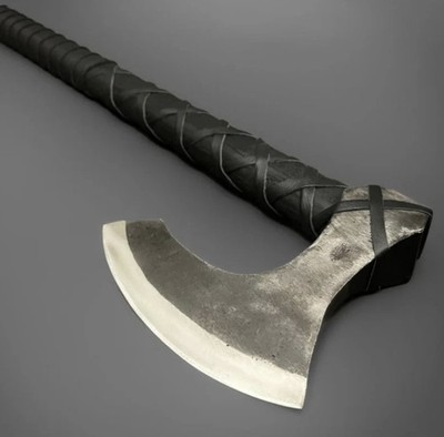 NewHandmade Carbon Steel Ragnar Axe with Leather Rapped Handle & Sheath Cover.