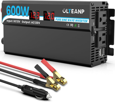 600W Power Inverter Pure Sine Wave Inverter 12V DC to 120V AC Converter for Car,
