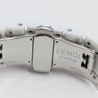 FENDI 6200G White Ceramic Square Date Quartz Watch Box Papers