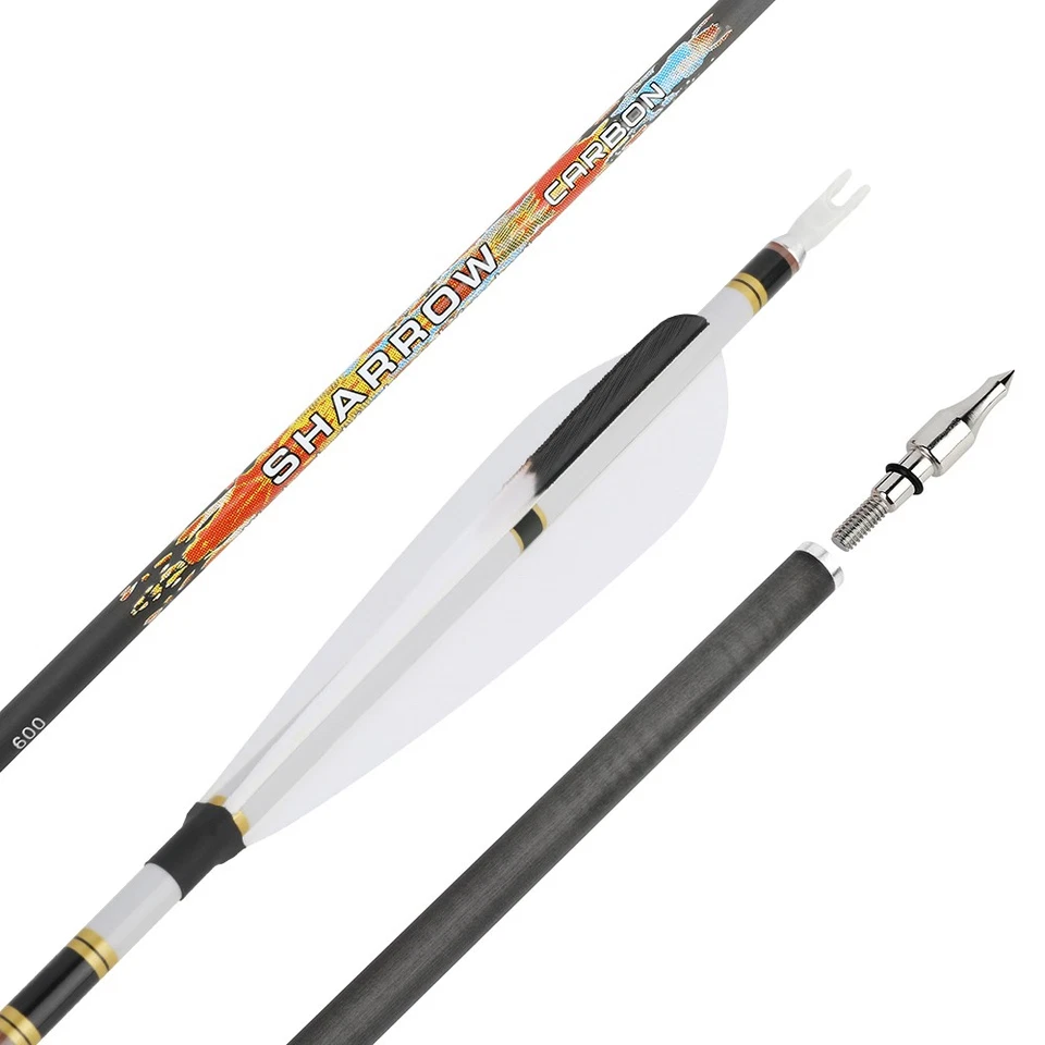 31" Pure Carbon Arrows Feather SP250-600 Archery Recurve Bow Hunting Shooting - Image 4 of 4