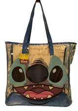 Disney STITCH Blue XL TRANSPARENT Reusable Beach Tote/Shopping/Gift Bag🆓Ship!