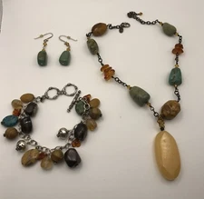SILPADA N1296 TURQUOISE JASPER AMBER CALITE  NECKLACE & Earrings &  Bracelet