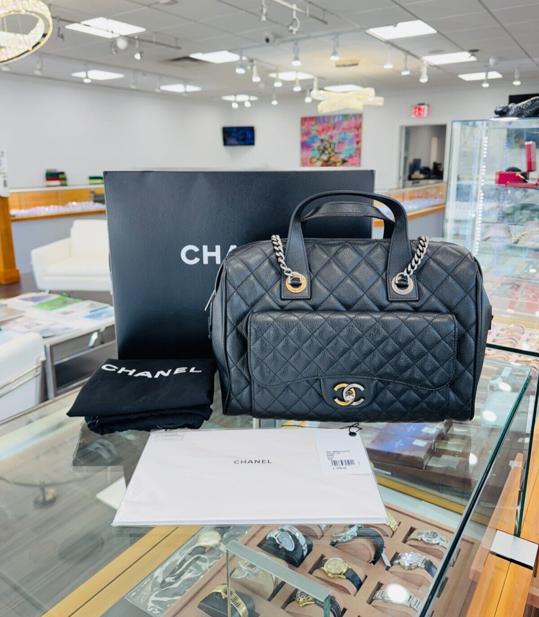 Chanel Bowling Bag Purse Ruthenium Black Leather | eBay