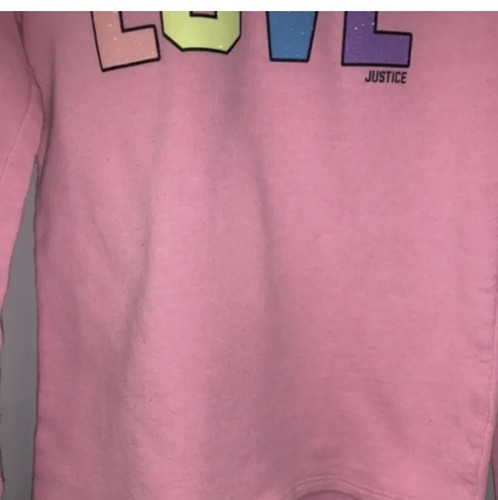 Girls Pink Justice LOVE hoodie-EUC-Size 6 - Picture 3 of 5