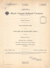 ROUND TRIP FARES TARIFF ILLINOIS CENTRAL RAILROAD 1926