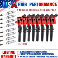 8 Set Ignition Coils Bobinas DG508 W/ Spark Plugs Bujías for Ford 4.6L 5.4L 6.8L