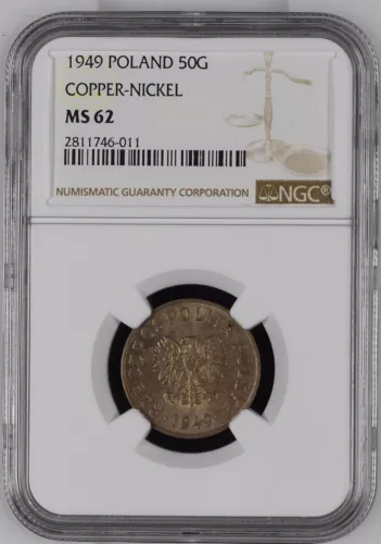 Poland Poland 50 Groszy 1949 COLOR PATINA Copper Nickel NGC MS62