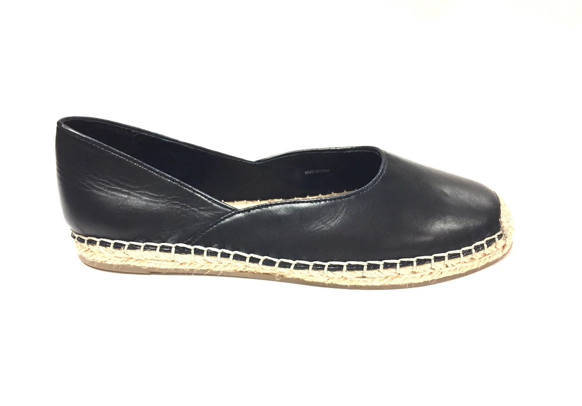New EILEEN FISHER Black Leather Flat Slip On Espadrilles Shoes Sz6