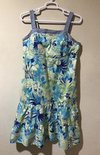 R&K Originals Plus Sz 20W Green Blue Floral Aloha Hawaiian Smocked Back Dress W6