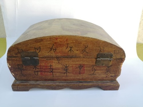 Box Schmuck Antik Holz geschnitzt Chinesisch Tief Handarbeit Signiert Medium Braun Selten - Bild 6 von 19