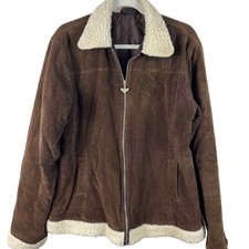 Vintage Corduroy Zip Up Jacket Coat Faux Fur Trim Retro 70s 90s Brown Medium