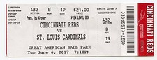 SCOOTER GENNETT 4 Home Run Game Box Office Ticket Cincinnati  Reds 6/6/17  KOA