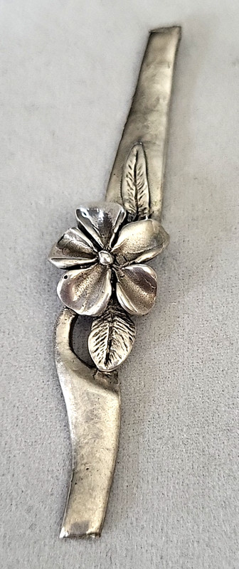 Sterling Silver Plumeria Flower and Leaves Finding on 925 Silver Bar Brooch