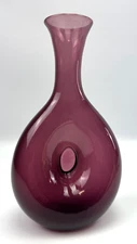 Blenko Amethyst Pinched Center Donut Vase Blown Mid Century Art Glass 10” Tall