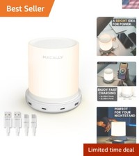 Elegant Bedside Lamp with USB Ports - 3 Brightness Levels  Space-Saving Design