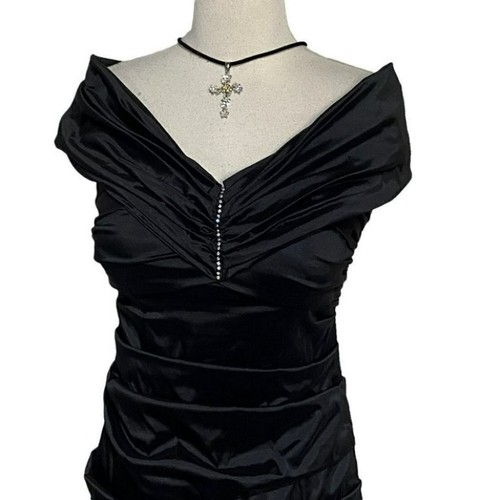 THEIA 8 black off the shoulder ruched stretch body-con formal dress - Picture 8 of 13