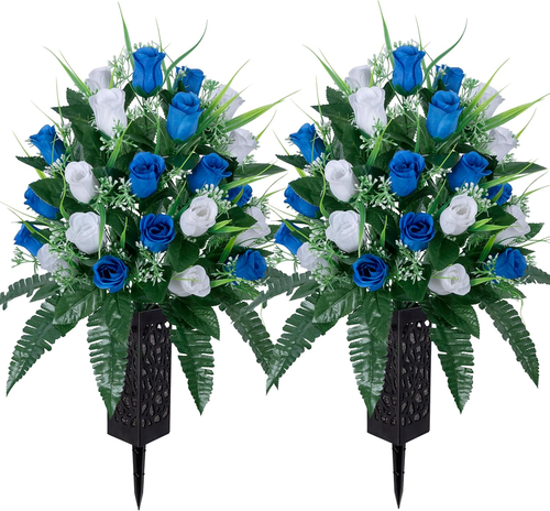 2 Sets Artificial Cemetery Flowers,Outdoor Grave Decorations Roses,Beautiful Arr