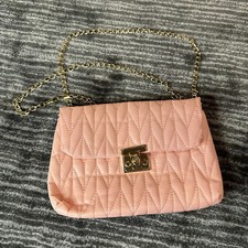 Womens Quilted Crossbody Bag Purse Pink w/Chain Strap Turn Clasp Shoulder