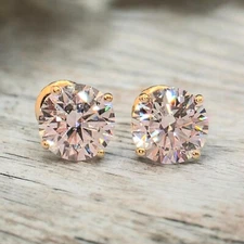 IGI F VS1 2 Ct Round Lab Created Grown Diamond Earrings Real 14K Yellow Screw