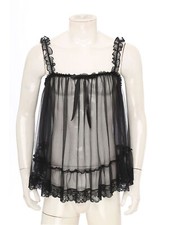 UK Women's Lingerie Tops Lace Camisole Top Mesh Chemise Ruffle Straps Sheer Vest