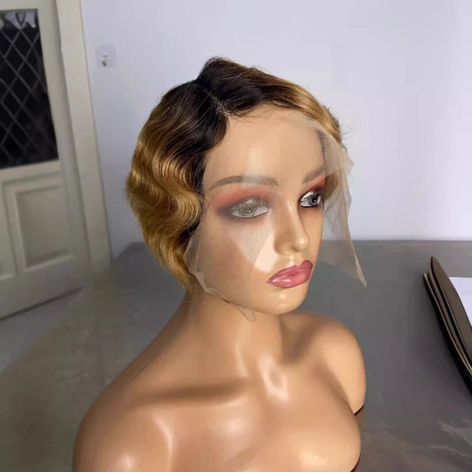 短手指波小精灵高光 13x4x1 蕾丝前 100% 人类头发假发 L 部件  — 第 4/4 张图片