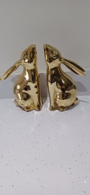 Vintage Buchstützen massiv Messing - stehender Hase schwer Unikat