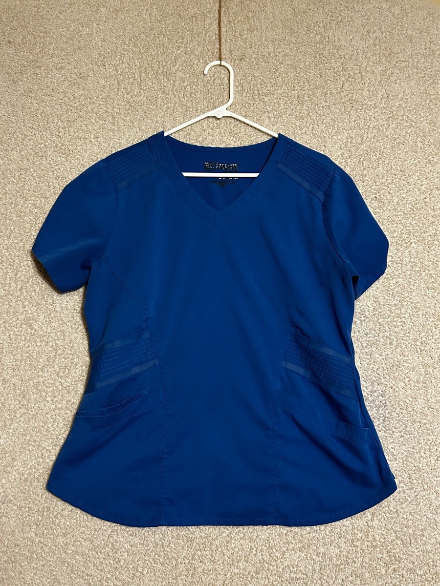 Grey's Anatomy Women's Blue Scrub Top V-Neck Stretch Pockets Size