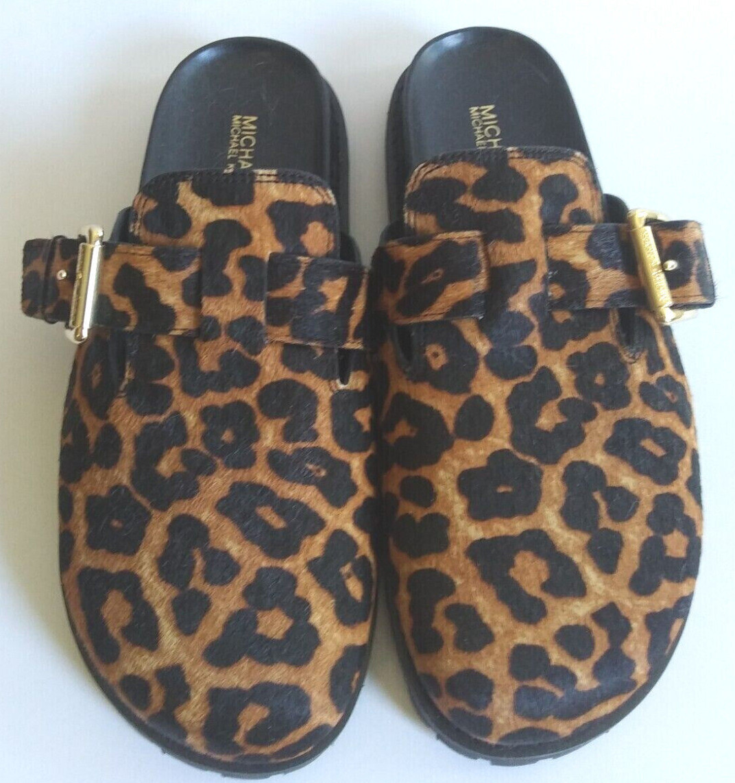 Michael Kors Women's Judd Slide Leopard Black Brown Calf
