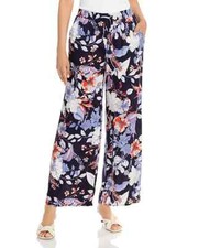 Cupio Womens Black Floral Drawstring Knit Daytime Wide Leg Pants XL, NWT
