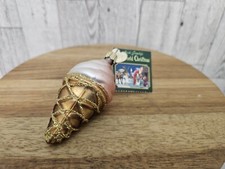 Old World Christmas Small Ice Cream Cone Glass Ornament Pink Glitter