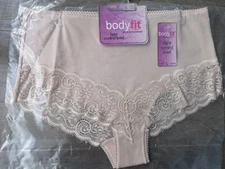 Bodyfit Nude Beige Light Control Lace Edge Cotton Briefs Knickers Size 14/16 L