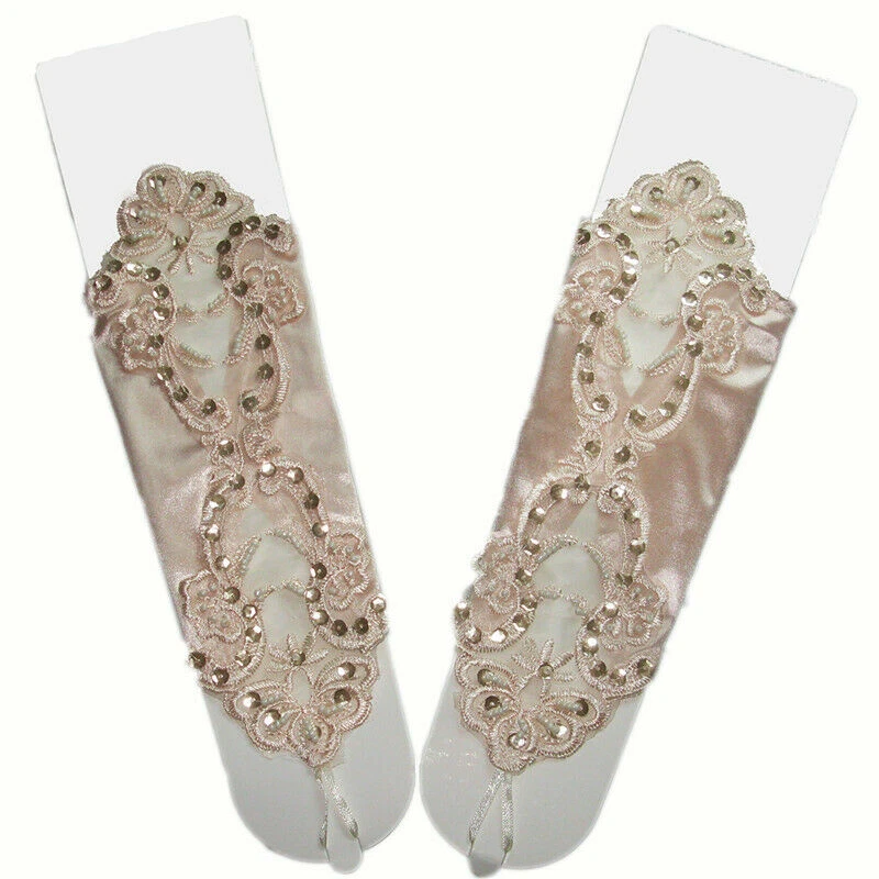 Guantes de novia bordados de encaje para boda sin dedos para boda fiesta de graduación Foto 4 de 4