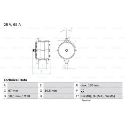 BOSCH Generator Lichtmaschine 65A 28V ohne Riemenscheibe für Pontiac Aztek