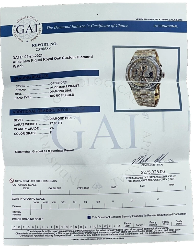 Mens Audemars Piguet Royal Oak Offshore 18K Gold Auto Chandelier Diamond Watch - Image 3 of 4