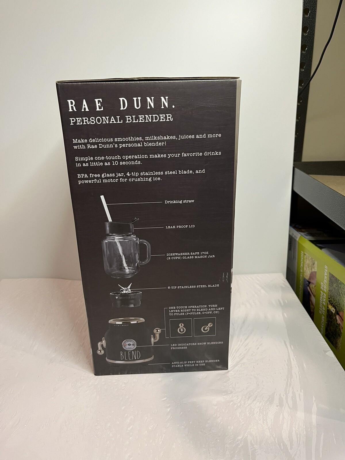 NIB! Rae Dunn Kitchen Personal Blender BLEND 17 OZ Glass Mason Jar 350