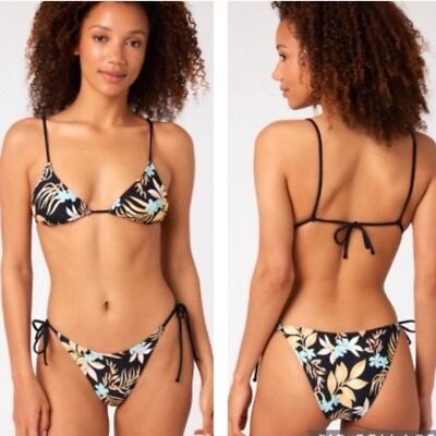 NWT Rip Curl Sun Dance Tri Bikini Top & Bottom Set XS Black Women's Swimsuit